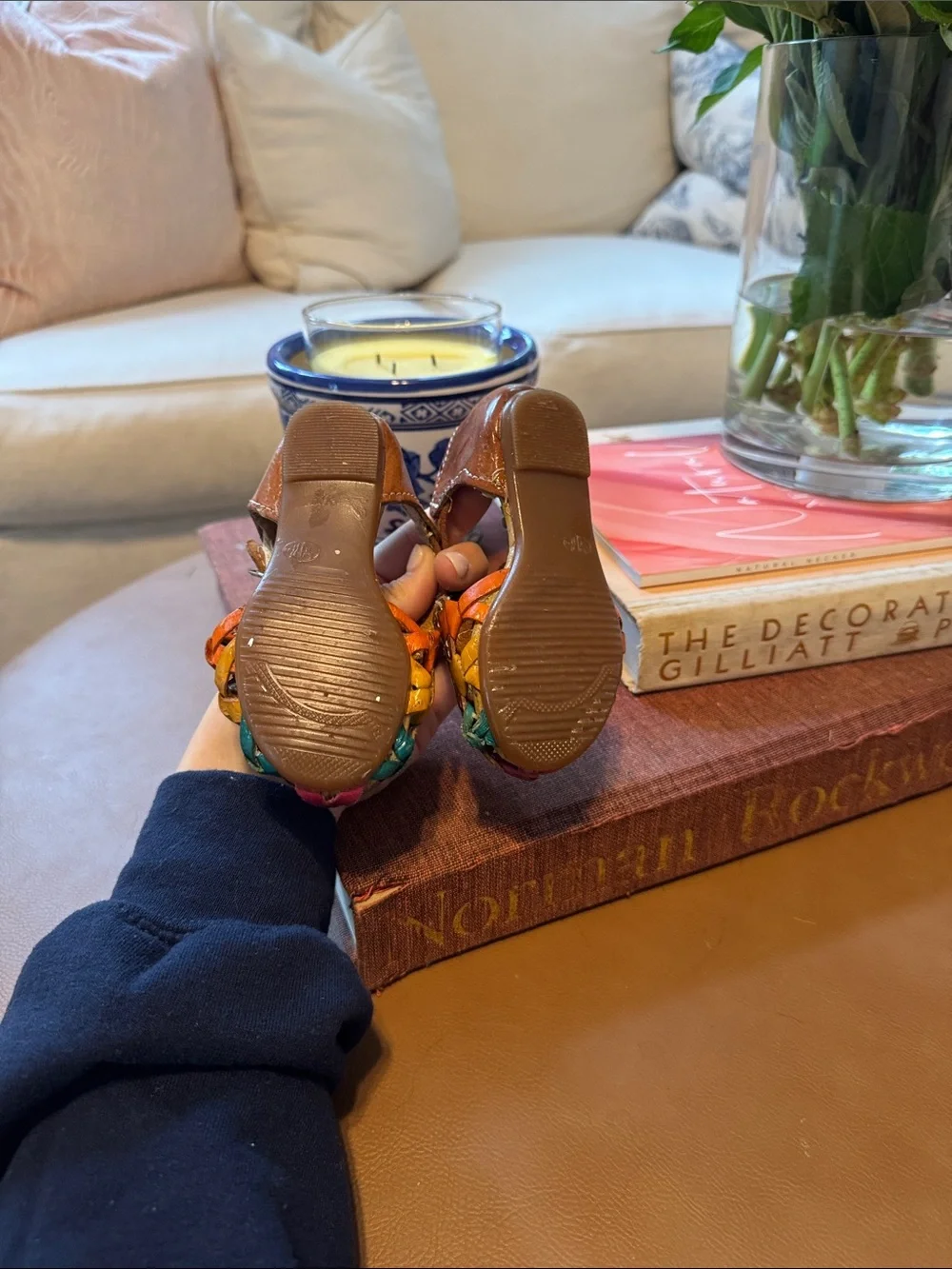 Vintage Brown Leather Kids Moccasins with Sunflower Embroidery